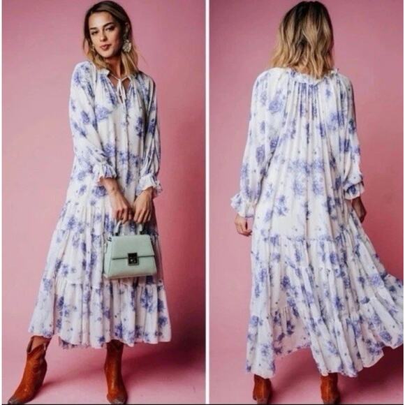 Free People Feeling Groovy Dress in Vintage Ivory & Blue Size Small - Picture 1 of 11